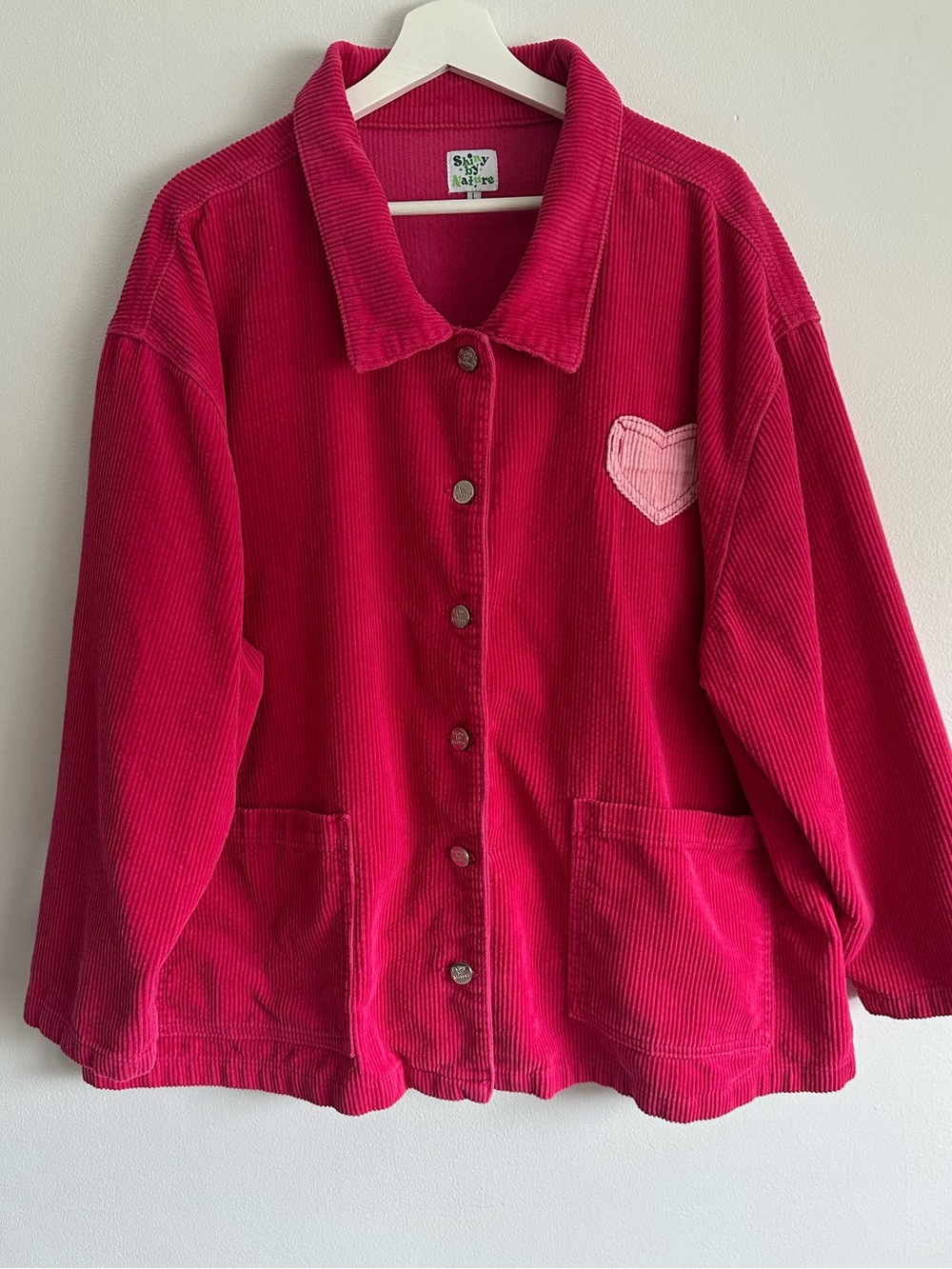 Shiny By Nature Corduroy Jean Jacket with Heart Patch Hot Pink Size Large